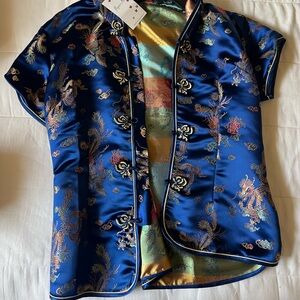 Blue Satin Dragon Print Jacket